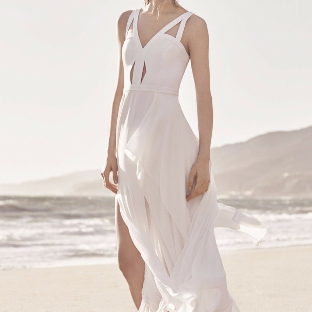 Bcbg Max Azria White Juliana Cutout Ruffle Gown Sz 0